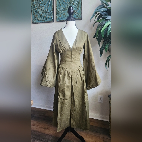 ANDREA IYAMAH Women's Nia Pleated Culotte Jumpsuit In Olive Green XS - Picture 1 of 12